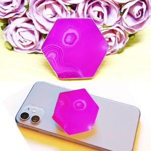 Natural Agate Stone With Gold Edge Phone Grip